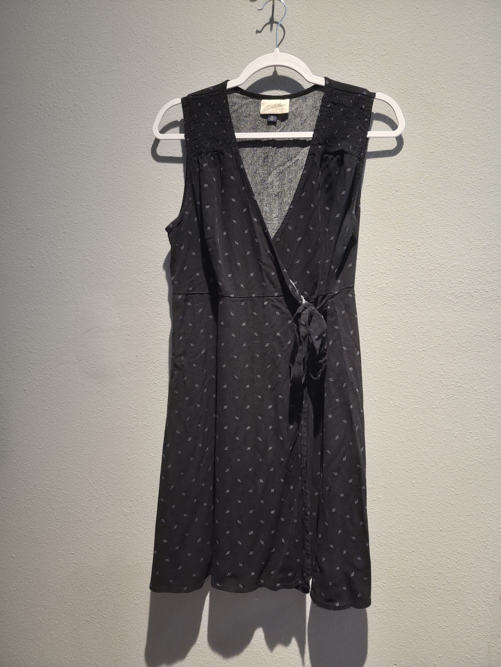 Universal Thread Black Sleeveless Wrap Mini Dress with Tiny Dot Motif